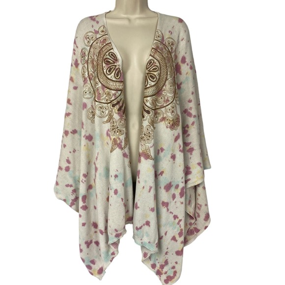 Soft Surroundings Sweaters - Soft Surroundings Beaded Tie Dye Wrap Sweater Womens One Size Cape Boho NEW